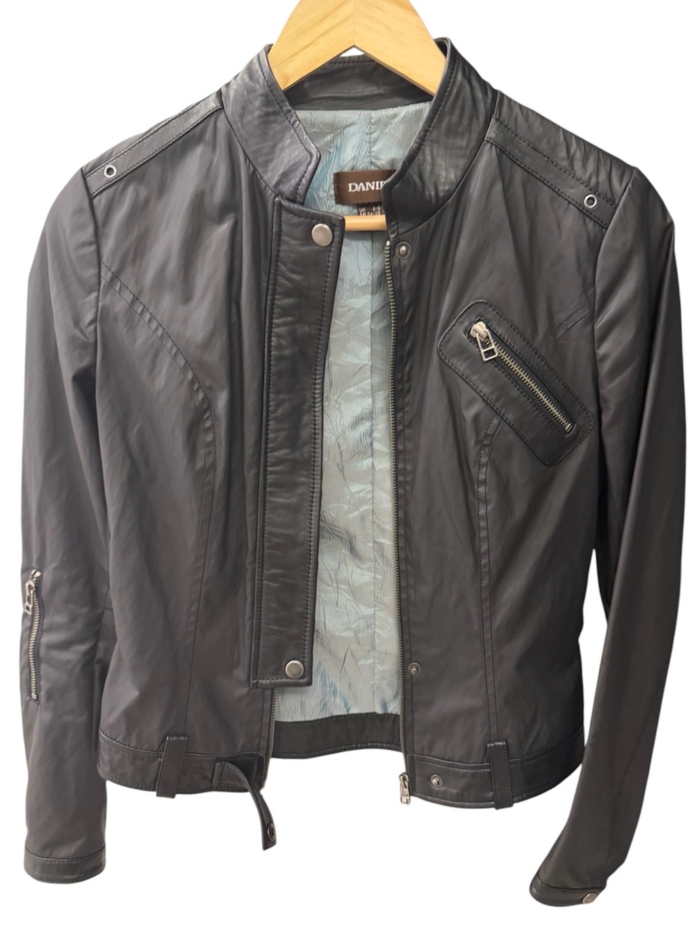 Danier Black Faux Leather Biker Jacket 2XS